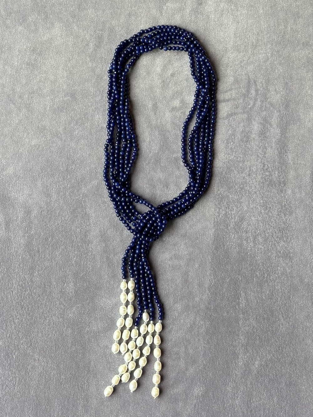 NWOT Polo Ralph Lauren Lapis Lazuli and Pearl Wrapt Necklace - Picture 10 of 10